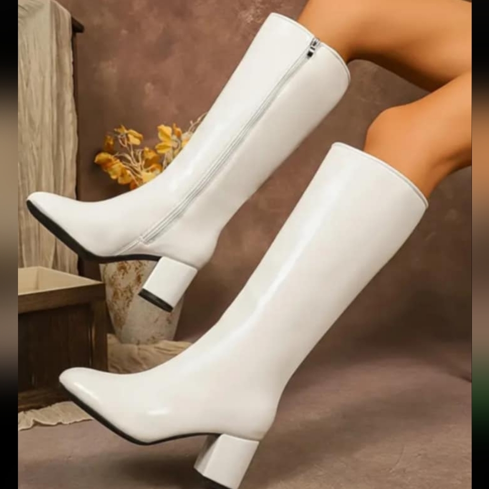 White Vinyl Knee-High Women's Boots 36